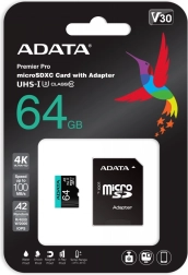 Carte microSD Premier Pro 64 Go UHS-I U3 V30 A2 + adaptateur SD