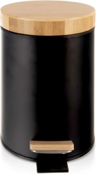 Poubelle à pédale en métal 3 L, noire avec couvercle en bambou