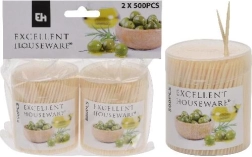 Cure-dents en bambou double pointe avec étui rond, 2 × 500 pcs