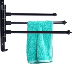 Porte-serviettes de salle de bain mural pivotant en aluminium, noir, 30 cm