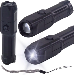 Lampe torche LED avec zoom, 3 modes, recharge USB, noire