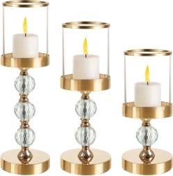 Chandelier – lanterne en verre, lot de 3 pièces, doré RUHHY