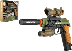 Pistolet en plastique avec lumière et son, à piles, avec accessoires