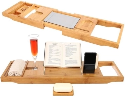 Étagère de bain en bambou Spa à domicile – plateau extensible pour baignoire