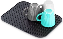 Tapis d’égouttage en silicone pour vaisselle noir 34 × 26,5 cm