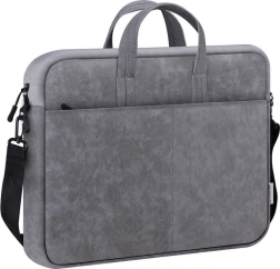 Sacoche d’ordinateur portable grise 15,6″ en cuir éco