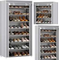 Étagère à chaussures 8 niveaux avec housse anti-poussière – gris