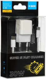 Chargeur secteur iBox USB-C 30 W Super Si (PD/QC) avec câble USB-C 1 m