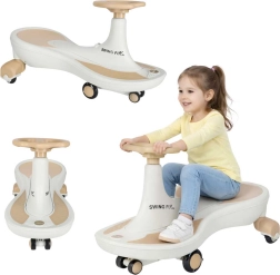 Porteur gravitationnel pour enfants Swing Fix S4 avec roues LED lumineuses et musique – Beige et blanc