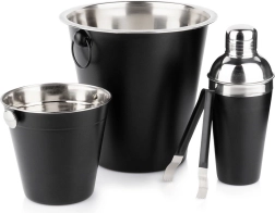 Set de bar avec shaker en acier inoxydable, noir, 4 pièces