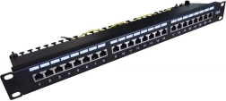 Panneau de brassage 19'' 24x RJ45 cat.6, noir