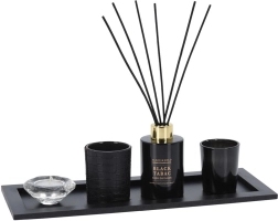 Bougeoir et diffuseur en bois et verre, set de 5 pièces