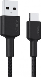 Câble Aukey USB‑C vers USB‑A 2 m, 60 W, tressé en nylon, noir