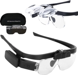 Lunettes-loupe frontales avec éclairage LED et lentilles interchangeables 1,5x–4,5x