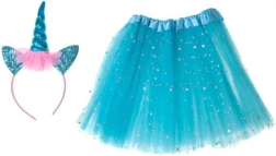 Costume de carnaval licorne – ensemble enfant avec serre-tête et jupe en tulle – Bleu