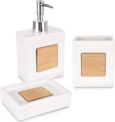 Ensemble de salle de bain blanc en dolomite 3 pièces avec bambou