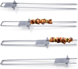 Brochettes doubles en acier pour chachlyk 36 cm, lot de 4