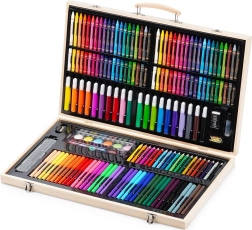 Set de fournitures artistiques en mallette en bois 180 pièces