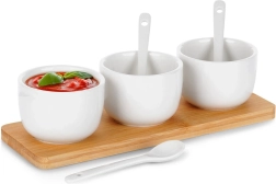 Set de petits bols en céramique avec cuillères sur plateau en bambou 90 ml, 7 pièces