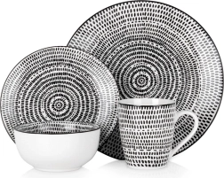 Service de table en porcelaine 16 pièces avec motif géométrique