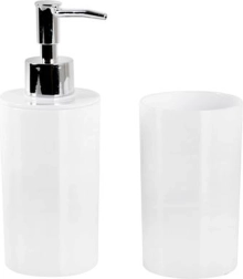 Distributeur de savon en plastique et gobelet TORO – ensemble de salle de bain blanc