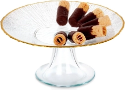 Présentoir à gâteau en verre avec bord doré 21 cm
