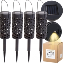 lanternes de jardin solaires avec découpes décoratives, LED, avec capteur crépusculaire, à piquer ou à suspendre, lot de 4