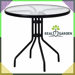 Table basse ronde en verre pour balcon et terrasse 60 cm noire