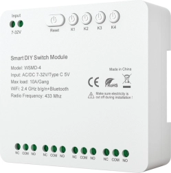 Module relais intelligent 4 canaux pour bricoleurs AVATTO 7–32 V avec Wi‑Fi, Bluetooth et RF 433 MHz
