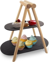 Plateau de service à deux niveaux en ardoise et bois 41 × 24 × 38,5 cm