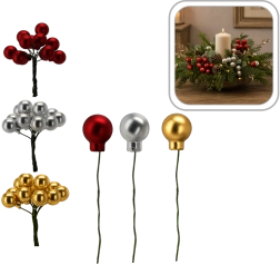 Décorations de Noël brillantes sur fil métallique, assortiment de couleurs - 12 pièces