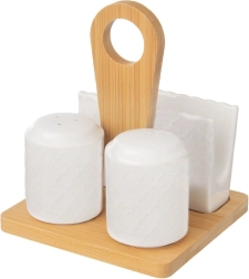 Salière et poivrière en porcelaine avec porte-serviettes WHITELINE, ensemble 3 pièces