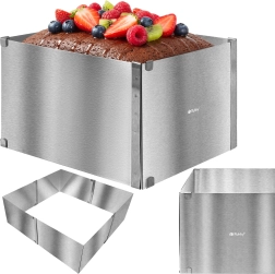 Cadre à pâtisserie réglable Ruhhy en acier inoxydable pour gâteaux et pâtisseries 20–38 × 24–45 cm, hauteur 15 cm