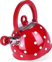 Théière en inox rouge à pois 1,5 l avec sifflet ORION