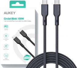 Câble noir USB-C vers USB-C 1,8 m avec puissance 100 W de Aukey