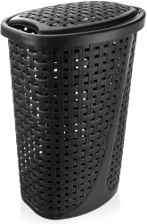 Panier à linge en plastique 45 l avec couvercle, noir