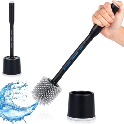 Brosse WC en silicone avec support et distributeur, noir 40 cm