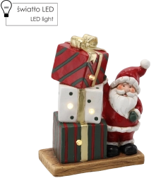 Figurine de Noël – Père Noël avec cadeaux avec éclairage LED 29,5 × 15 × 36 cm
