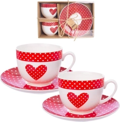 Tasses en porcelaine avec soucoupes Tečka motif cœur, 280 ml, lot de 2