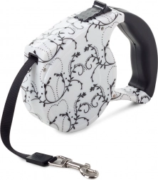 Laisse automatique avec fonction de blocage 5m, blanc avec lys