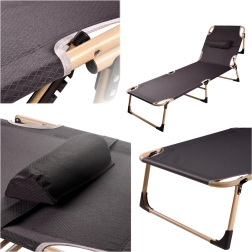 Lit de camp pliable LUARO avec dossier réglable, 193 cm – Gris