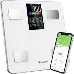 Balance personnelle analytique RUHHY avec LCD, BIA et application Feelfit, blanche
