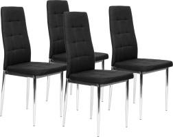 Ensemble de 4 chaises noires pour le salon et la salle à manger avec pieds chromés