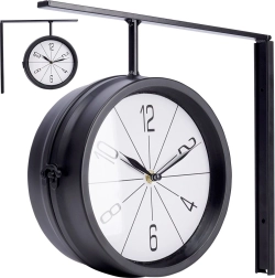 Horloge murale métallique double face 30,5 × 9,5 × 28 cm, noire