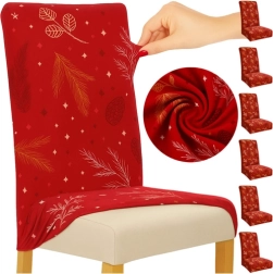 Housses de chaise élastiques de Noël RUHHY, rouges, lot de 6 pièces