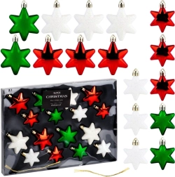 Décorations de Noël incassables étoiles rouges, vertes et blanches 16 pcs (6 et 5 cm)