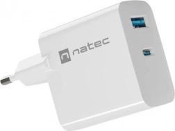 Chargeur Natec Ribera GaN 65W USB-A et USB-C blanc