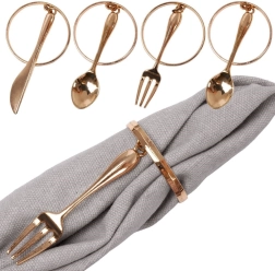 Anneaux de serviette en métal doré avec pendentifs couverts, 4 cm, lot de 4 pièces