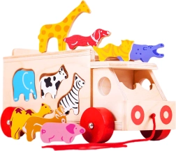 Bigjigs Toys camion en bois à tirer avec animaux et boîte à formes