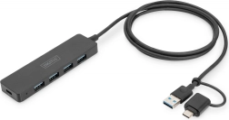Hub USB 3.0 4 ports SlimLine avec adaptateur USB-C 1,2m 5Gbps, connecteur d'alimentation USB-C
